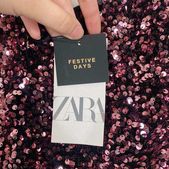 ZARA Sequin Dart Shorts Blogger Favorite Pink Size Medium NWT Party New Year's - Picture 5 of 5